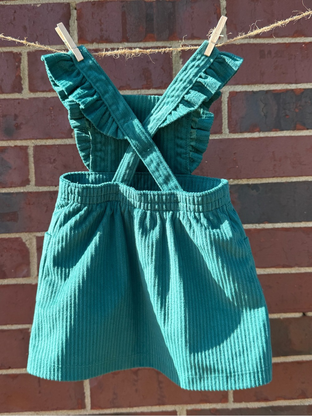 Wonder Nation Teal Corduroy Pinafore Dress with Ruffle Straps - Picture 2 of 3